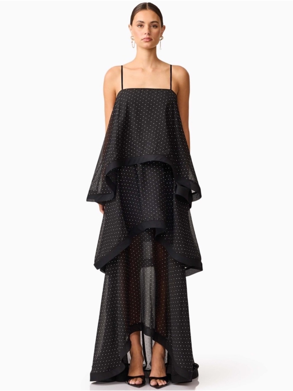 ELLIATT Moss Tiered Embellished Gown in Black